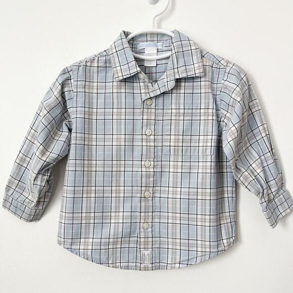 Janie and Jack Boys 100% Cotton Button Down Long Sleeve Shirt 2T Blue Plaid - Picture 1 of 7